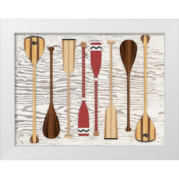 Fielding, Edward M. 18x15 White Modern Wood Framed Museum Art Print Titled - Canoe, Paddles and Oar