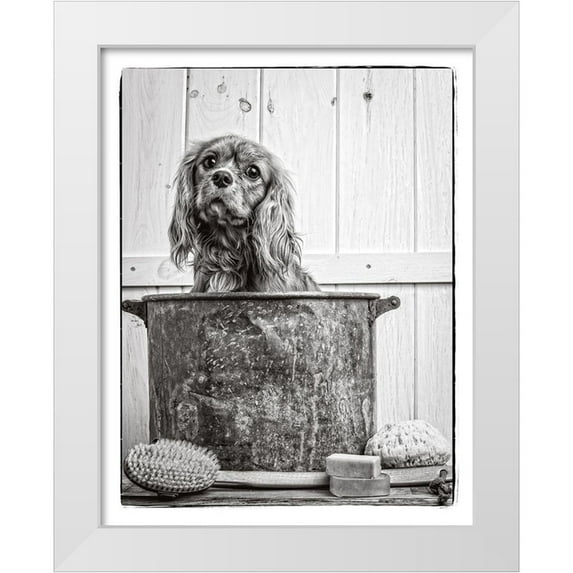 Fielding, Edward M. 26x32 White Modern Wood Framed Museum Art Print Titled - Vintage Puppy Bath