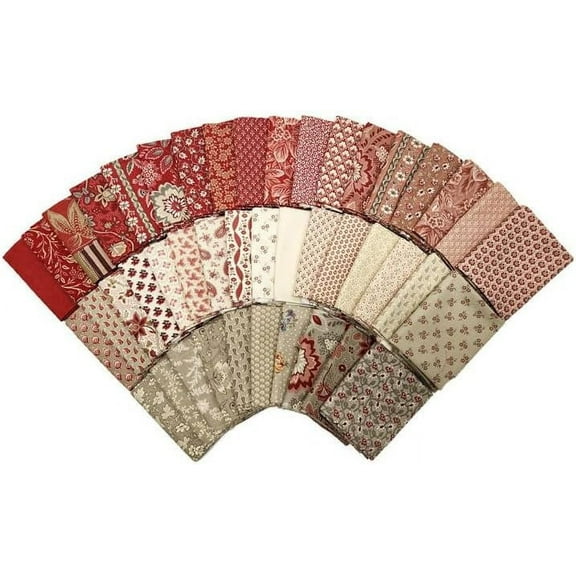 Fields 10 Fat Quarters - Assorted Moda French General France Calico Floral Flowers Red Pink Blue Cream Classic Reproduction Quality Quilters Cotton Fat Quarter Bundle FQs