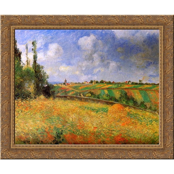 Fields 20x20 Gold Ornate Wood Framed Canvas Art by Pissarro, Camille