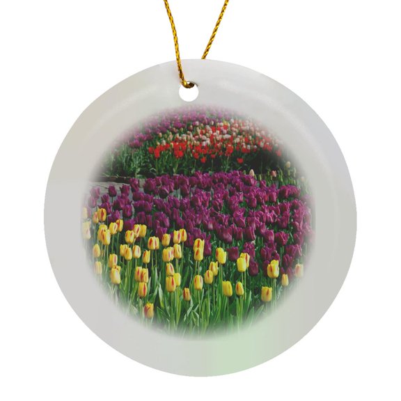 3drose, Fields of Tulip Flowers- Spring Colors- Photography, Circle Porcelain Ornament