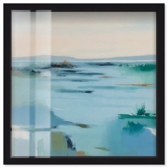 Fields in blue Shadowbox Print Bedroom Wall Art by Art Remedy, Black Frame, 30 x 30