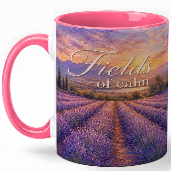 Fields of Calm 11oz Ceramic Mug, Lavender Sunset Landscape Art