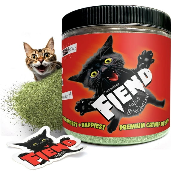 Fiend Premium Catnip with Silvervine Leaf. The Softest + Strongest + Happiest Premium Catnip Blend for The Happiest Cats!