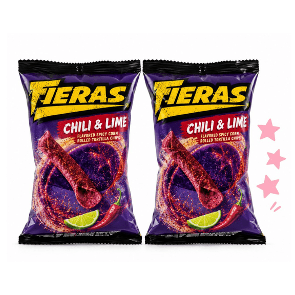 Fieras Chili & Lime Chips, 2 Bags, Spicy Chili Lime Flavored Snack Chips