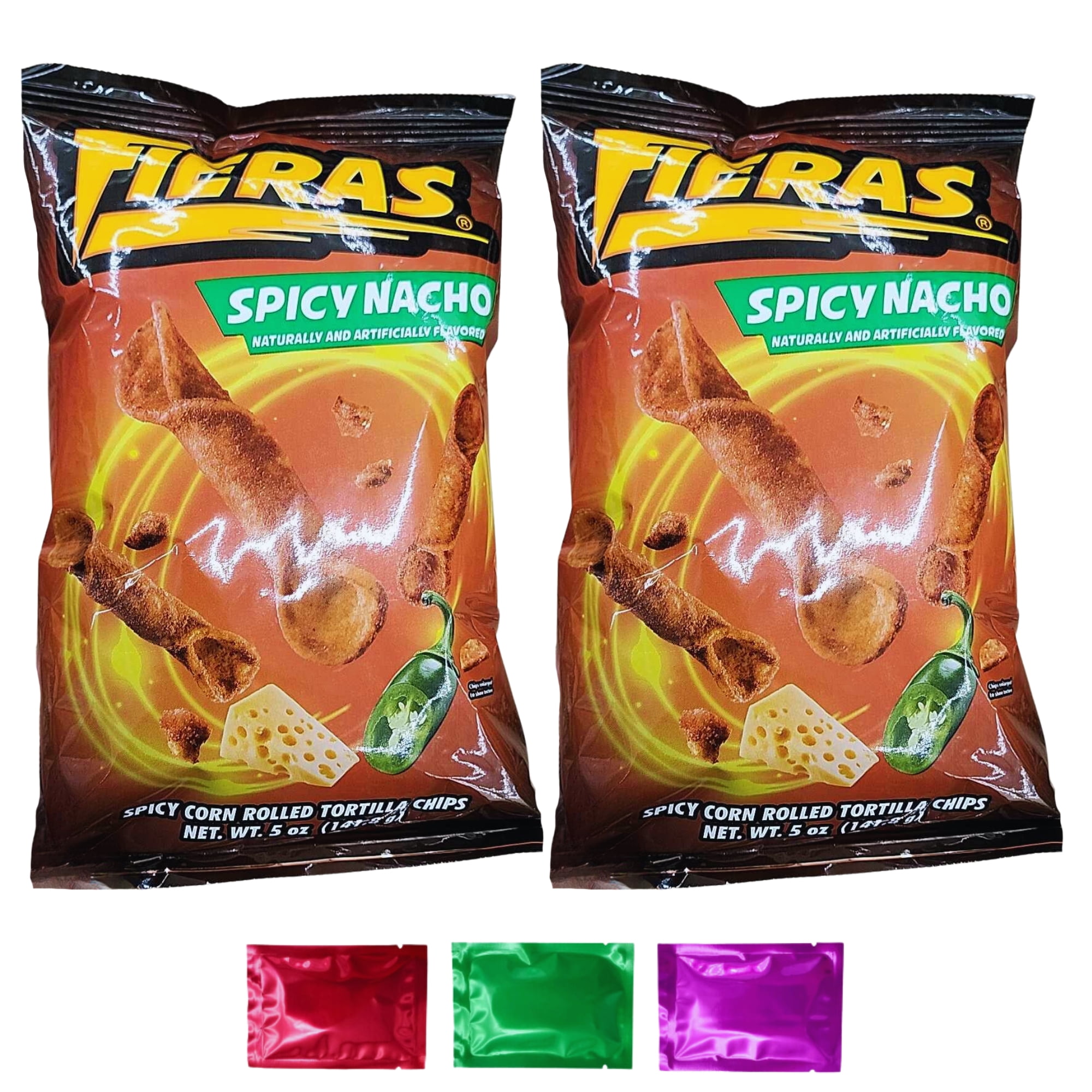 Fieras Spicy Nacho Flavored Spicy Corn Rolled Tortilla Chips, Party Movie Night Sour Hot Spicy Snacks - Holiday Halloween Christmas, 5 oz 2 Packs w/Bonus Snoep in Beperkte Oplage