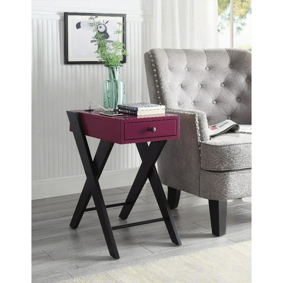 Fierce Accent Table Boasting a Built-in USB Port and Rich Burgundy Top