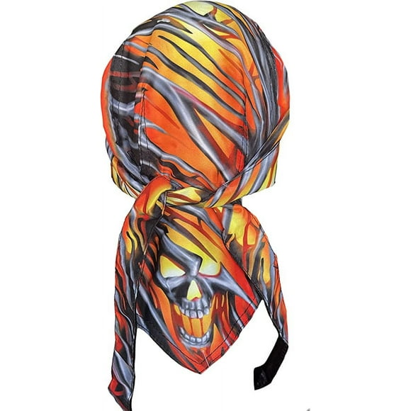 Fierce American Flaming Skull Durag Cap Skully