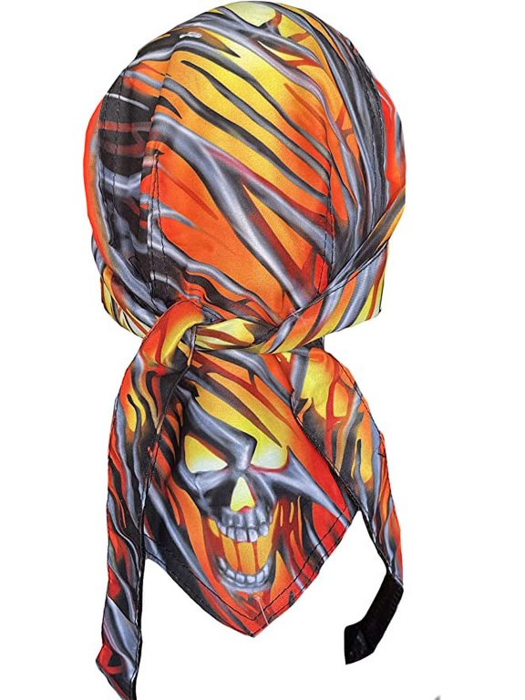 Fierce American Flaming Skull Durag Cap Skully