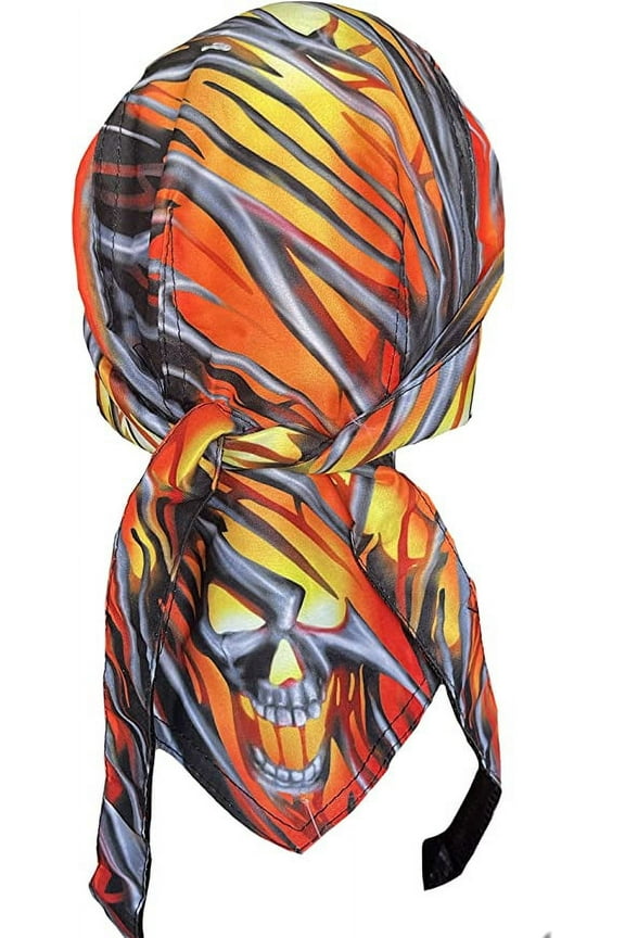 Fierce American Flaming Skull Durag Cap Skully