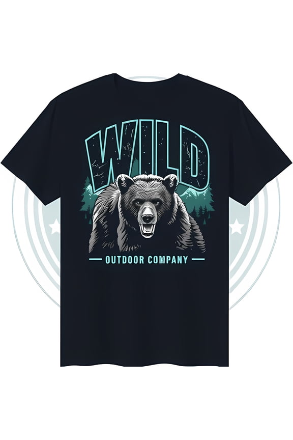 Fierce Black Bear Graphic T-Shirt Bold 'WILD' Design for Adventures