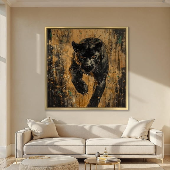 Fierce Black Panther Wall Art Abstract Wild Animal Poster Black And Gold Modern Wall Decor Wildlife Poster Gift Home Decor Poster Wall Art for Decor Present
