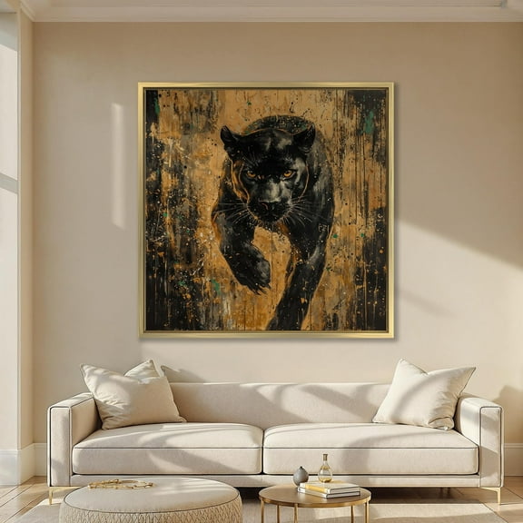 Fierce Black Panther Wall Art Abstract Wild Animal Poster Black And Gold Modern Wall Decor Wildlife Poster Ready To Hang Gift Home Decor UNFRAMED Poster, Wall Art for Decor, Present, 12x18