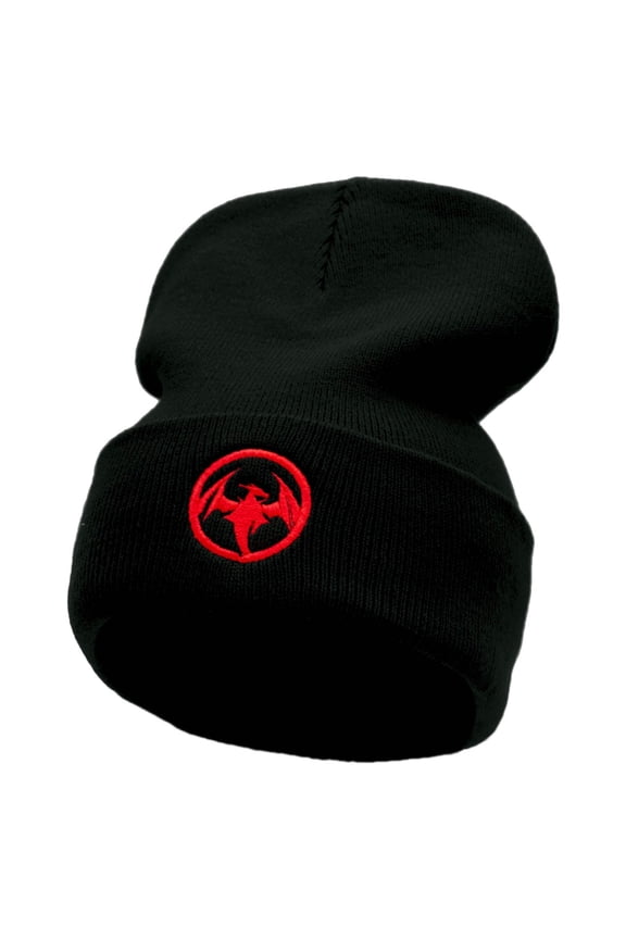Fierce Dragon Embroidered 12 Inch Long Knitted Beanie - Black OSFM