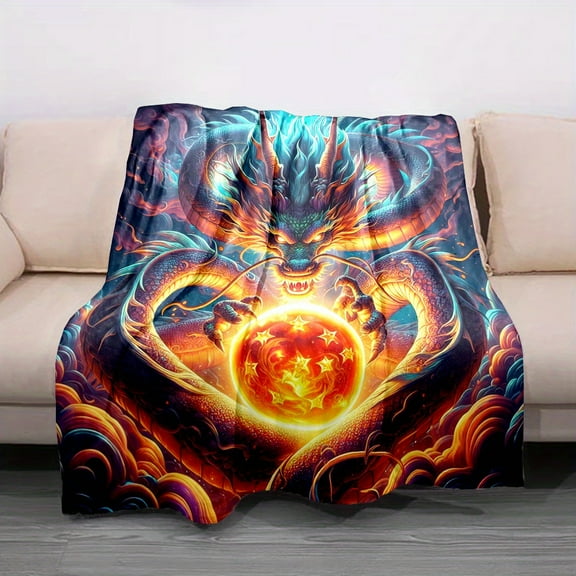 Fierce Dragon Print Throw Blanket Vibrant Mythical Creature Design Soft & Cozy Reversible for All Seasons Perfect Gift for Home Office or Travel Dragon Decor