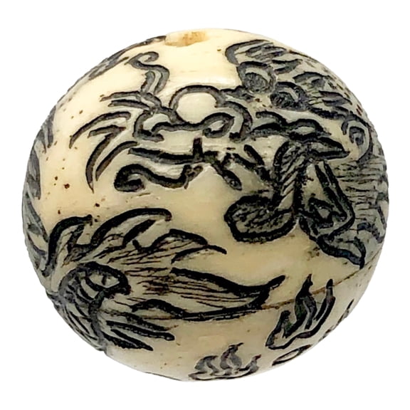 Fierce Dragon Scrimshawed Water Buffalo Bone 14mm Bead