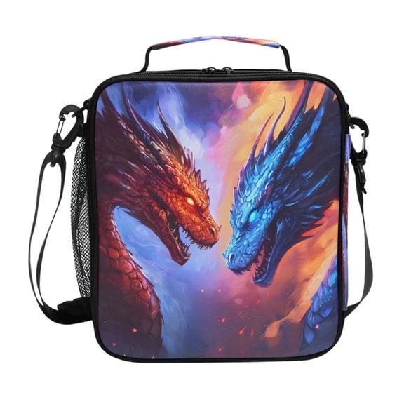 Fierce Dragons Facing Each Other Insulated Lunch Bag Reusable Lunch Box Lunch Container with Straps