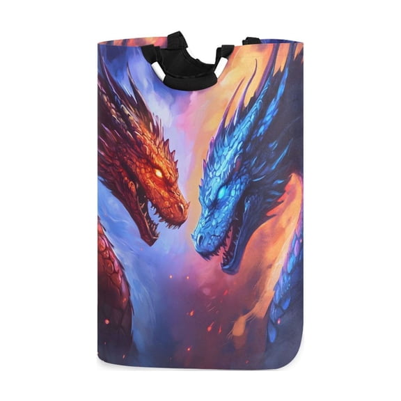 Fierce Dragons Facing Each Other Laundry Basket with Handles Foldable Laundry Hamper Freestanding Washing Bin 50L