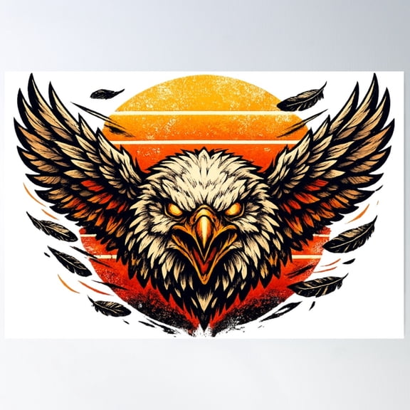 Fierce Eagle Head Retro Sunset Vintage Graphic Art Unframed Paper Print