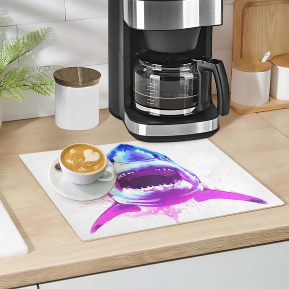 Fierce Fantasy Shark Dish Drying Mat 12"x18" Kitchen Counter Dish Pad Microfiber Absorbent Drainer Rack for Coffee Bar
