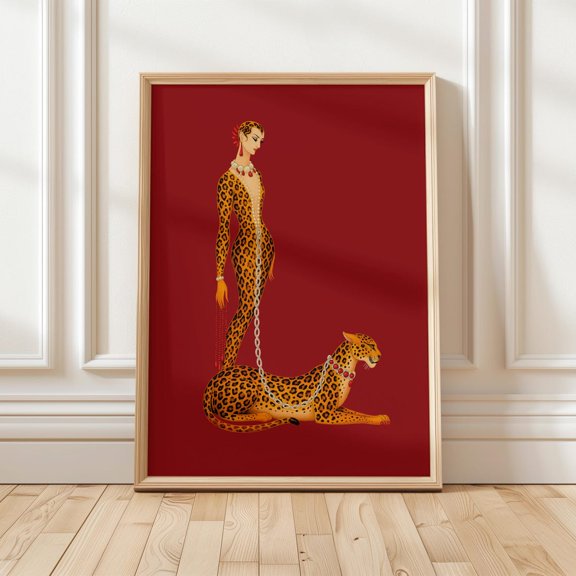 Fierce Fashion Woman Leopard Bold Red Hypebeast Minimalist Decorative Design Statement Wall Decor