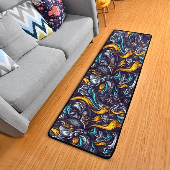 Fierce Fire and Smoke Hallway Runner Rug 2'X6' Non-Slip Washable Carpet Runner Kitchen Entryway Laundry Bedroom