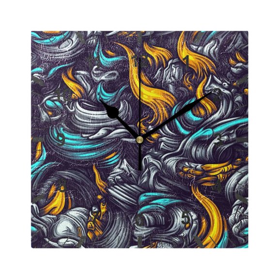 Fierce Fire and Smoke Wall Clock Battery Operated Silent Non-Ticking Bedroom Office Kitchen Home School Decor 7.8"(Black)