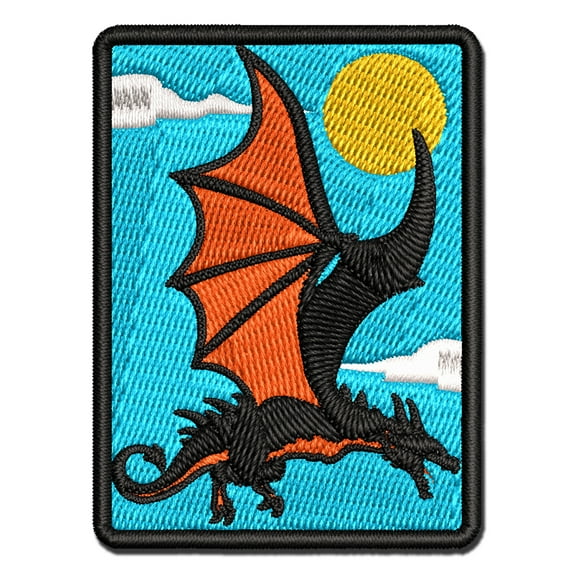 Fierce Flying Dragon Applique Multi-Color Embroidered Hook & Loop Patch - 3 Inch Medium
