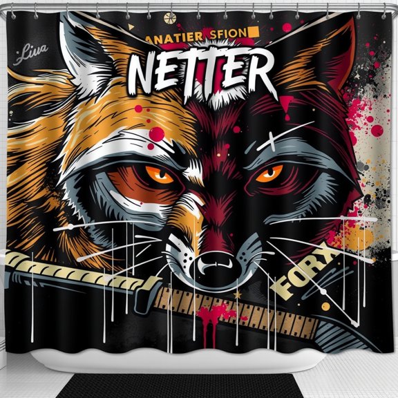Fierce Fox Shower Curtain - Stylized Orange & Black Design Bold Art
