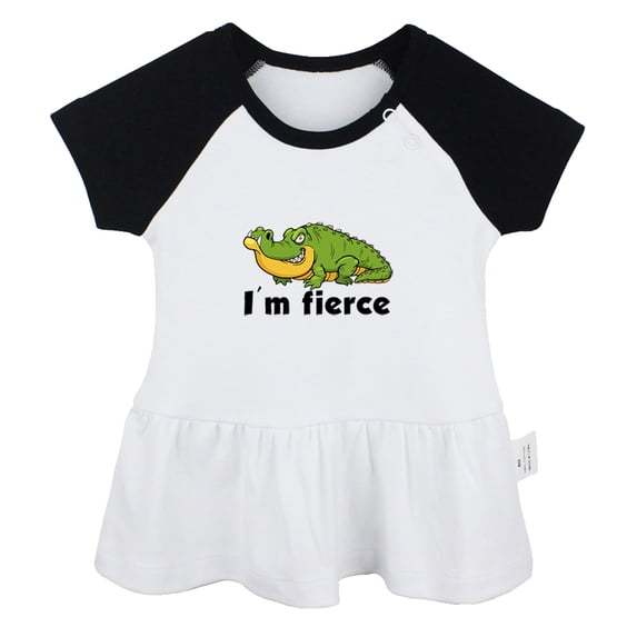 I'm Fierce Funny Dresses For Baby, Newborn Babies Animal Crocodile Pattern Skirts, Infant Princess Dress, 0-24M Kids Graphic Clothes (Black Raglan Dresses, 0-6 Months)
