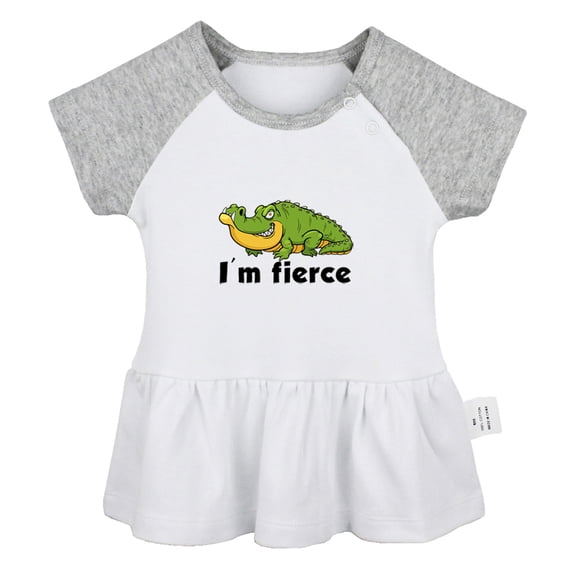 I'm Fierce Funny Dresses For Baby, Newborn Babies Animal Crocodile Pattern Skirts, Infant Princess Dress, 0-24M Kids Graphic Clothes (Gray Raglan Dresses, 0-6 Months)