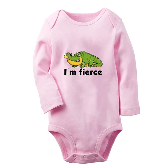 I'm Fierce Funny Rompers, Newborn Baby Unisex Bodysuits, Infant Animal Crocodile Jumpsuits, Toddler 0-12 Months Kids Long Sleeves Oufits (Pink, 6-12 Months)