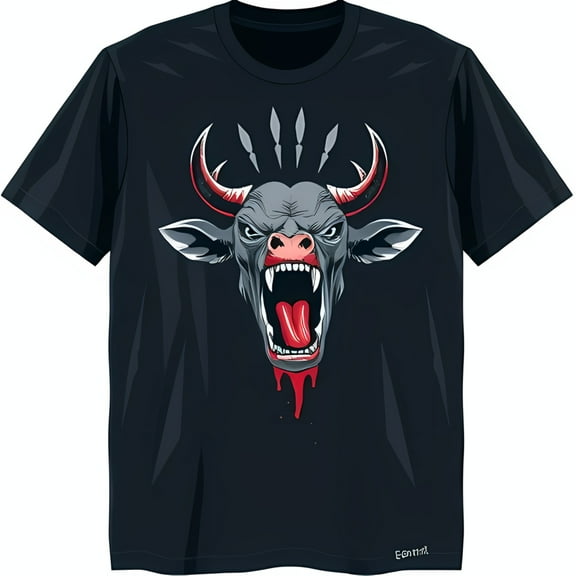 Fierce Grey Graphic Black T-Shirt with Red Horns & Tongue Bold Design