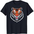 thumbnail image 1 of Fierce Head Graphic Black T-Shirt Vivid Stripes & Intense Eyes, 1 of 5