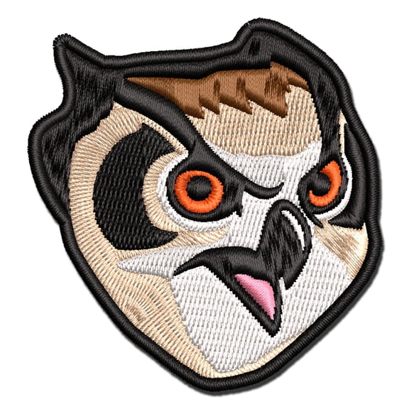 Fierce Horned Owl Head Applique Multi-Color Embroidered Iron-On Patch - 3 Inch Medium