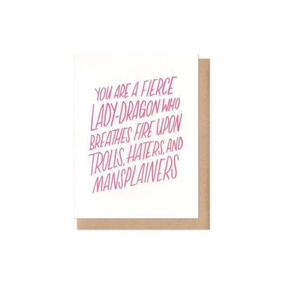 Fierce Lady-Dragon Greeting Card Breathe Fire Upon Trolls, Haters, and Mansplainers Motivational Design Blank Inside, Envelope Included Perfect for Empowering Notes