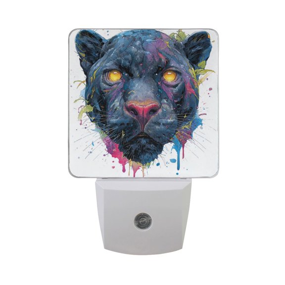 Fierce Leopard with Yellow Eyes LED Night Light Sensor Lamp Plug-in Adjustable Brightness 2 Pack