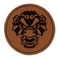 thumbnail image 1 of Fierce Monkey King Head 2.5" Faux Leather Round Engraved Iron-On Patch - Brown, 1 of 6