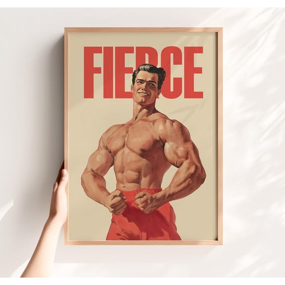 Fierce Muscle Man Bodybuilding Home Gym Wall Decoration, Unframed Paper Poster 8x10in