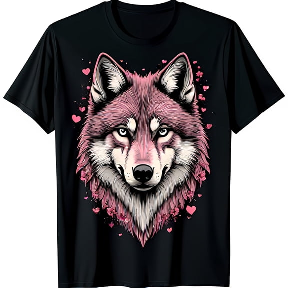 Fierce Pink Face Black T-Shirt with Hearts & Flowers Unique Stylish Design