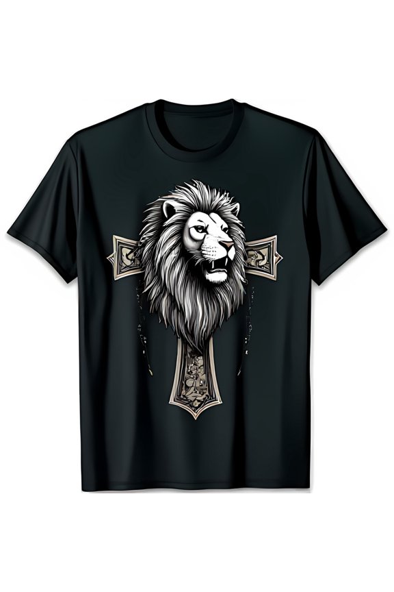 Fierce Roaring Graphic on Black T-Shirt with Decorative