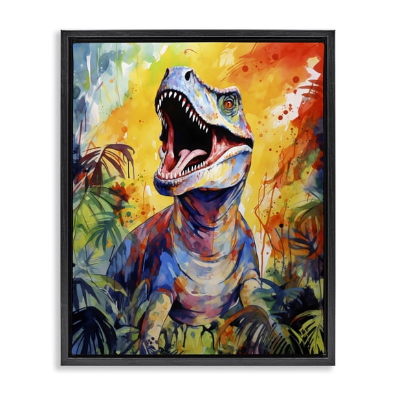 Stupell Industries Fierce Roaring T-Rex Black Framed Floater Canvas Wall Art, design by Creative Studio, 21 x 17