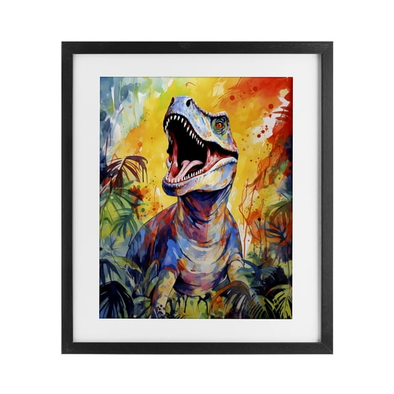Stupell Industries Fierce Roaring T-Rex Black Framed Print Under Glass, design by Creative Studio, 21 x 17