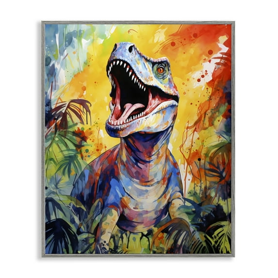 Stupell Industries Fierce Roaring T-Rex Gray Framed Giclee Art, design by Creative Studio, 20 x 16