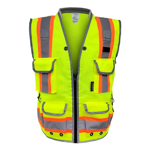 Fierce Safety Class 2 Lime Heavy Duty Vest Tablet Pockets and Neck Padding
