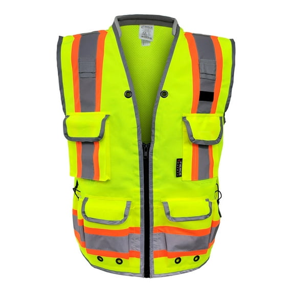 Fierce Safety Class 2 Lime Heavy Duty Vest Tablet Pockets and Neck Padding
