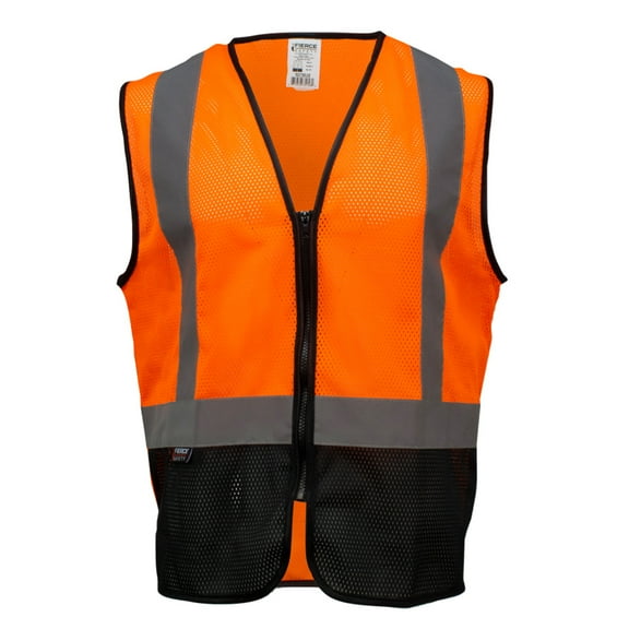 Fierce Safety ECO100OB Class 2 Economy Orange Meshed Vest w/ Black Bottom and Zipper Closure