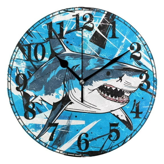 Fierce Shark Silent Wall Clock 10" Non-Ticking Battery Clock