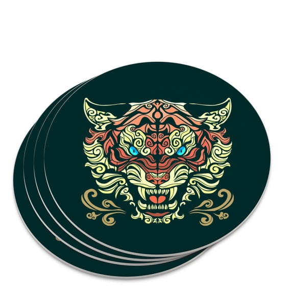 Fierce Snarling Tribal Tiger Oni Novelty Coaster Set