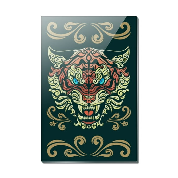Fierce Snarling Tribal Tiger Oni Rectangle Acrylic Fridge Refrigerator Magnet